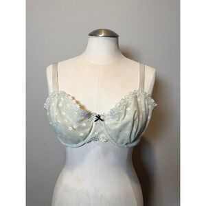 Aerie Real Good Sage Green Floral Embroidered Unlined Balconette Bra 38D Lace